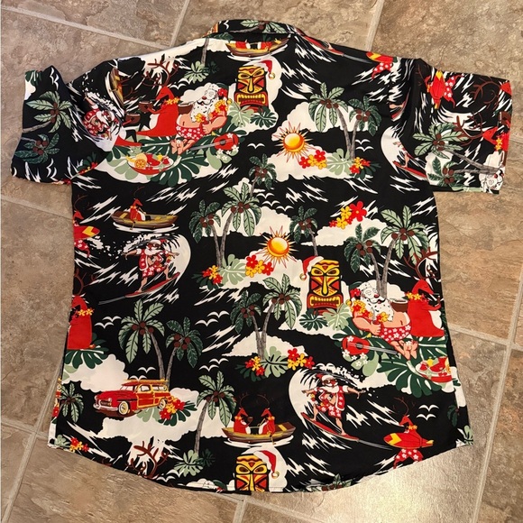 SSLR Hawaiian Christmas Shirt XL Black Tropical Santa Surfing Holiday Button-Up - Picture 4 of 8